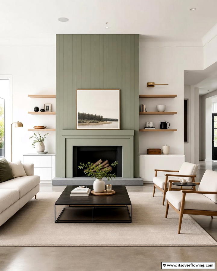 Minimalist Sage Green Fireplace Surround - 20 Sage Green Fireplace Ideas for a Calm Ambiance