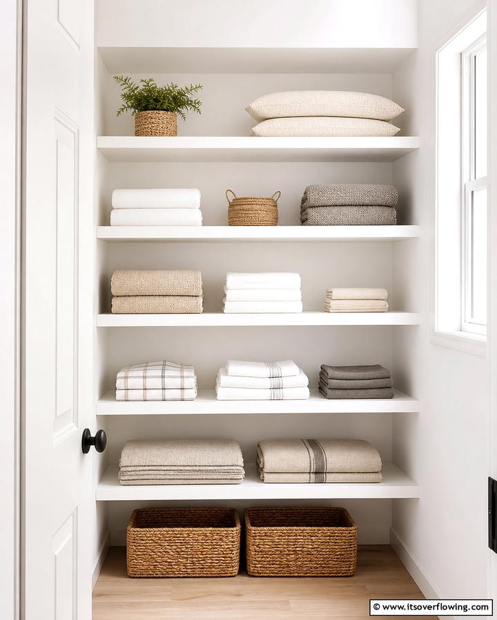 Minimalist Shelf Design - 30 Linen Closet Organization Ideas for Maximized Storage