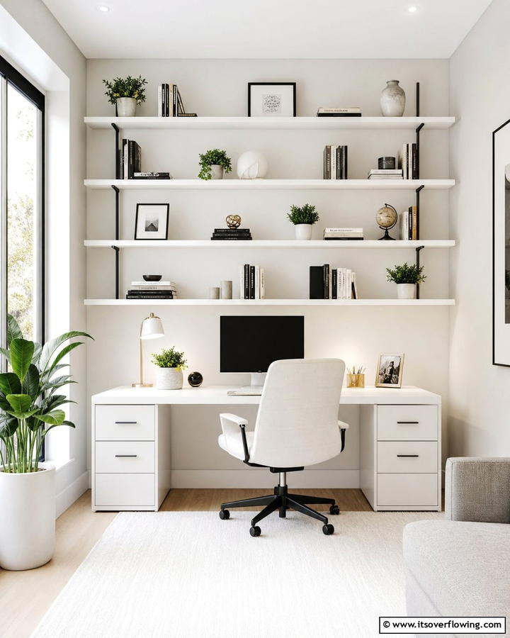 Minimalist Shelving Display - 20 Home Office Background Ideas for Professional Vibes