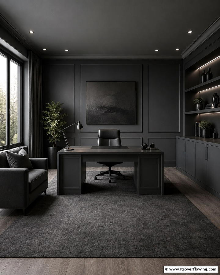 Minimalist Shelving - 30 Moody Dark Home Office Designs for a Productive Workspace