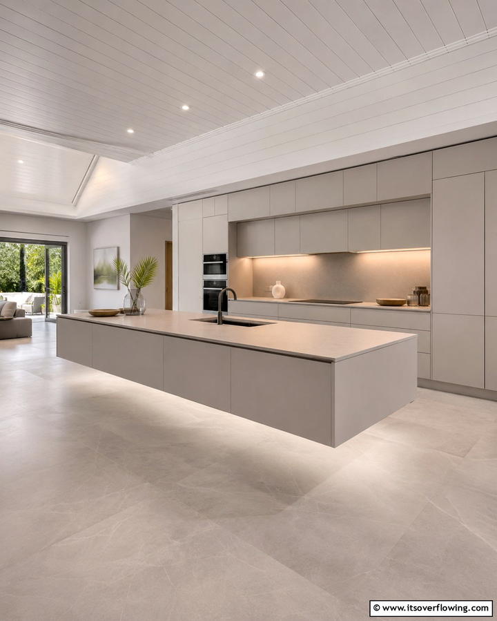 Minimalist Shiplap with a Floating Island - 20 Kitchen Shiplap Ideas with Kitchen Island Designs