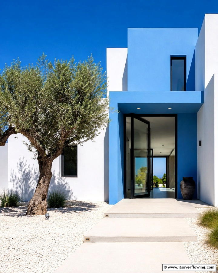 Minimalist Sky Blue Accent - 30 Serene Blue Exterior House Colors to Boost Curb Appeal