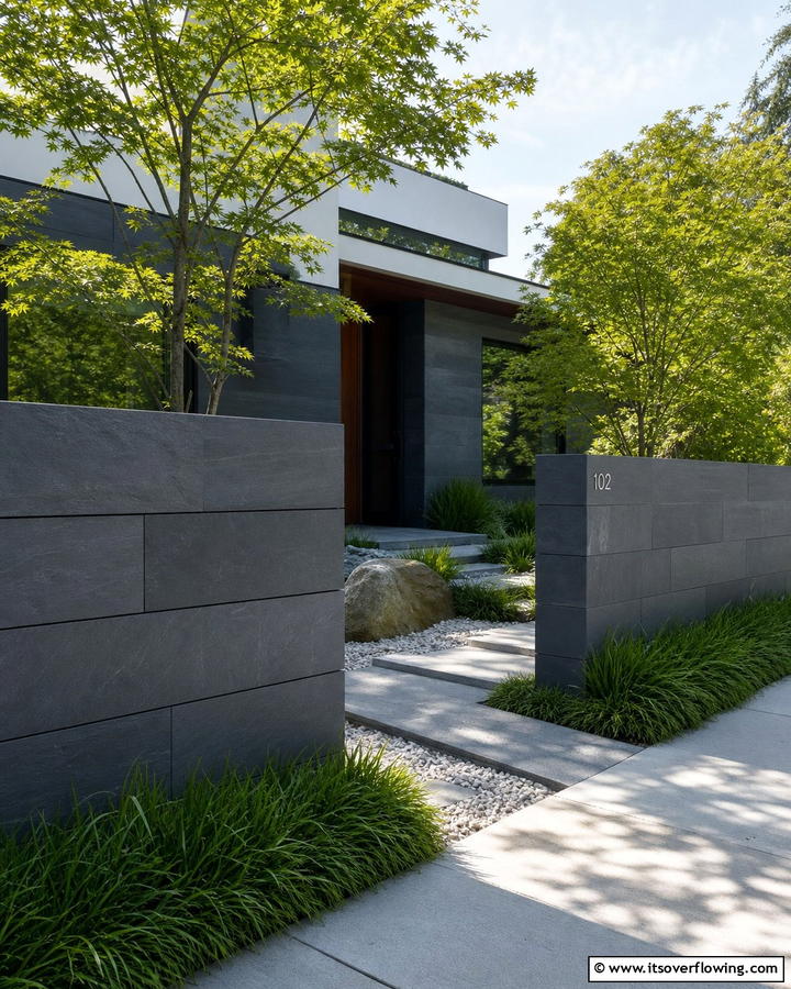 Minimalist Slate Fence - 21 Front Yard Fence Ideas to Enhance Privacy and Style