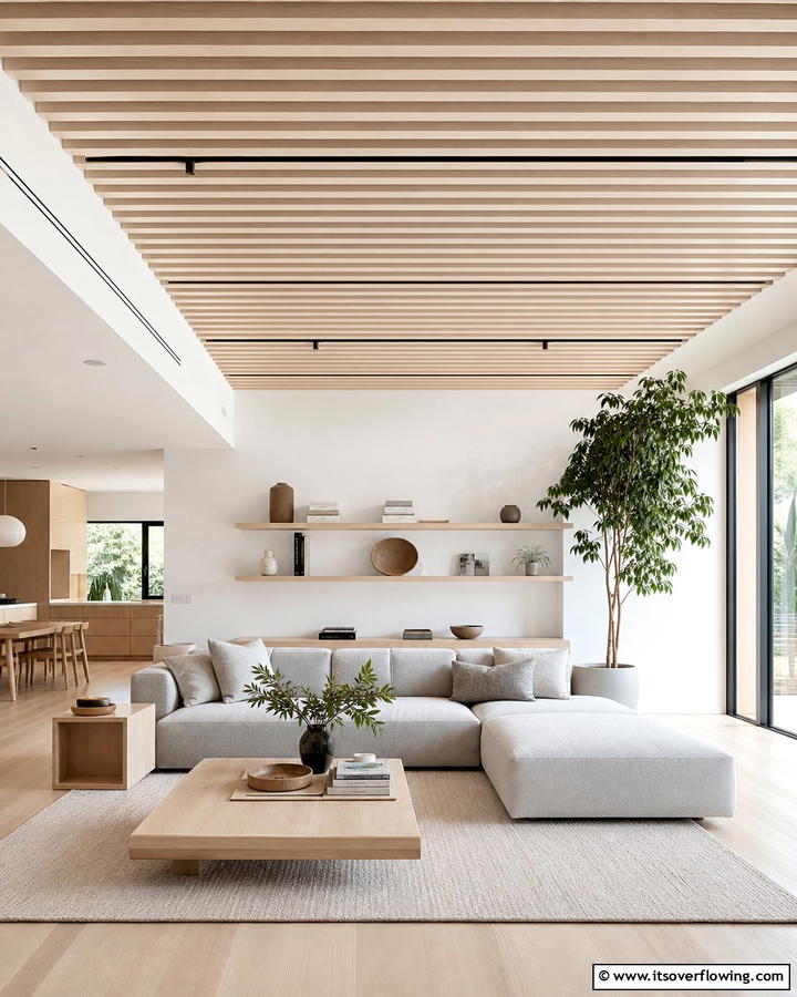 Minimalist Slatted Beam Ceiling - 30 Wood Slat Ceiling Ideas for Textured Modern Interiors