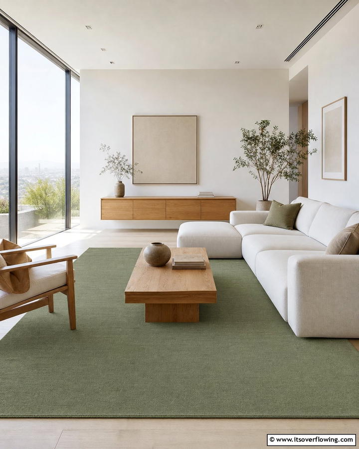 Minimalist Solid Green Rugs - 20 Green Carpet Living Room Ideas for a Bold Statement