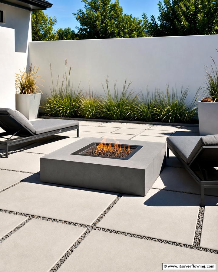 Minimalist Square Fire Pit with Geometric Paver Patterns - 25 Concrete Paver Patio Fire Pit Ideas for Cozy Nights