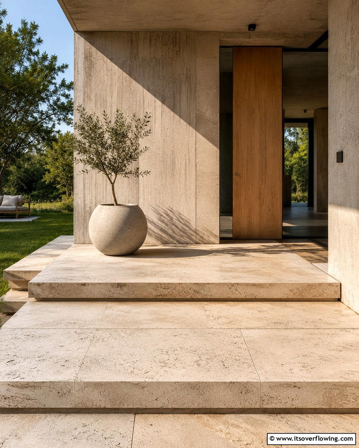 Minimalist Stone Porch - 25 Stone Porch Ideas to Enhance Your Home’s Curb Appeal