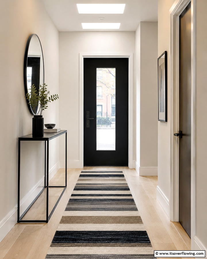 Minimalist Striped Statement - 30 Welcoming Entryway Rug Designs to Elevate First Impressions