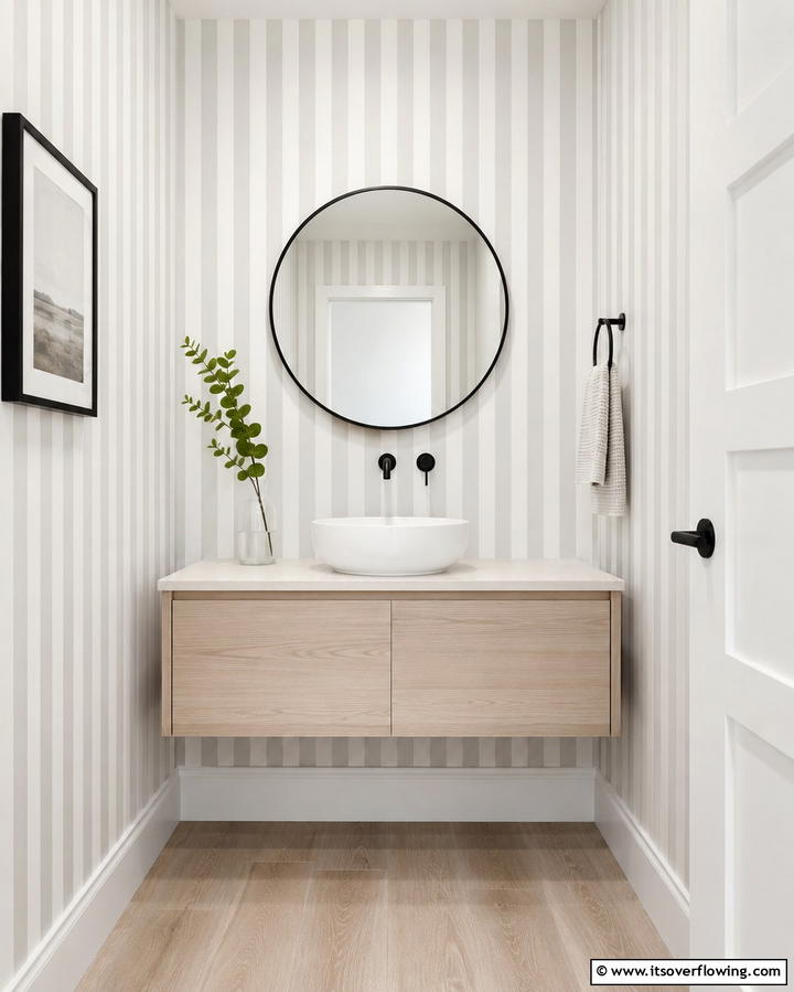 Minimalist Stripes - 25 Powder Room Wallpaper Ideas to Elevate Your Space