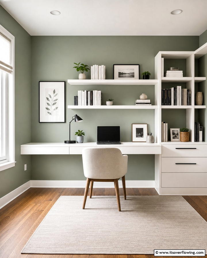 Minimalist Study Space - 21 Sage Green Paint Inspirations for Calming Interiors