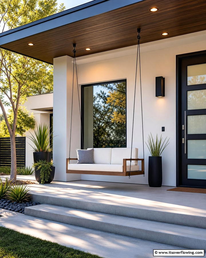 Minimalist Swing with Clean Lines - 20 Front Porch Swing Ideas for a Cozy and Inviting Entrance