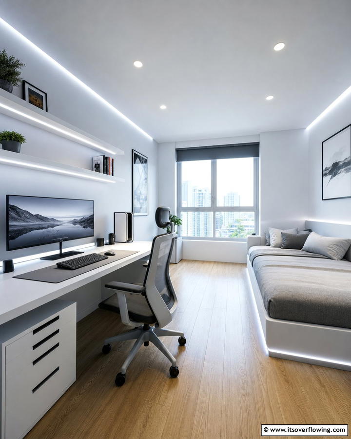 Minimalist Tech Spaces - 21 Gaming Bedroom Ideas for an Immersive Entertainment Setup