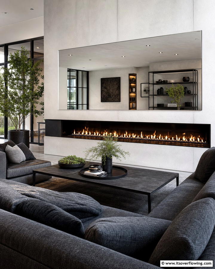 Minimalist Thin Frame Mirror - 25 Mirror Over Fireplace Ideas to Elevate Your Space