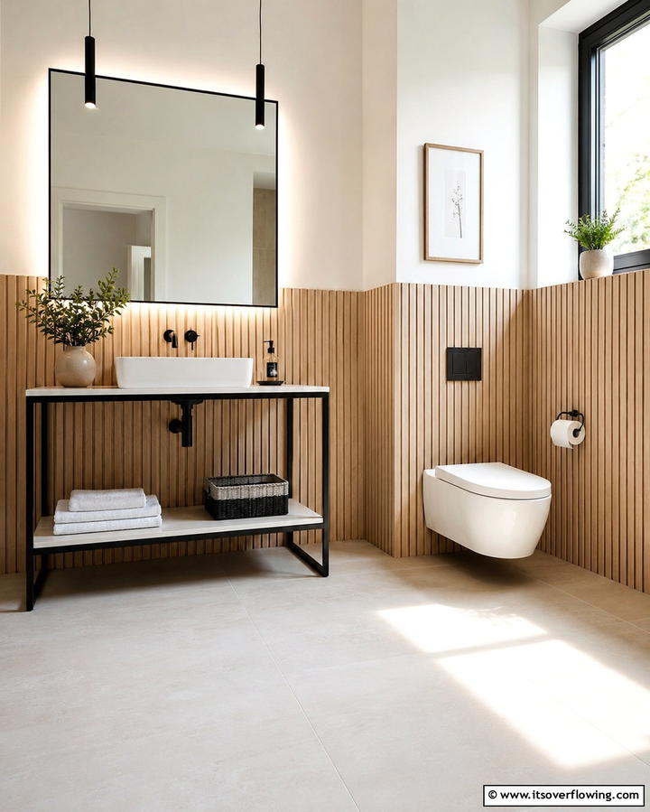 Minimalist Vertical Slats - 25 Powder Room Wainscoting Ideas for a Chic Look