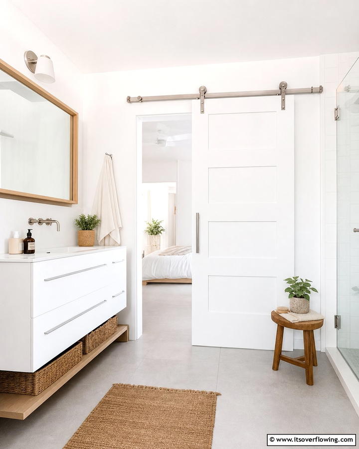 Minimalist White Barn Door - 20 Bathroom Barn Door Ideas for Space Saving