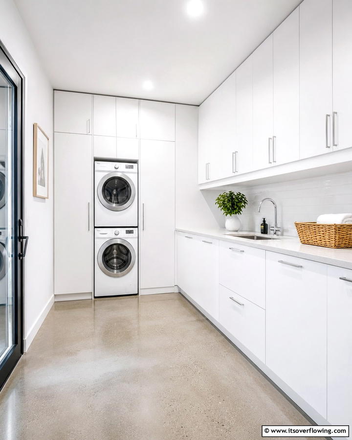 Minimalist White Cabinets - 20 White Laundry Room Ideas for a Clean and Bright Space