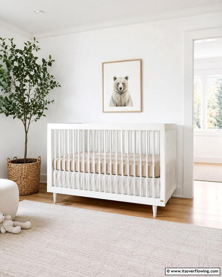Minimalist White Crib Design - 25 White Nursery Ideas for a Calming Baby Room