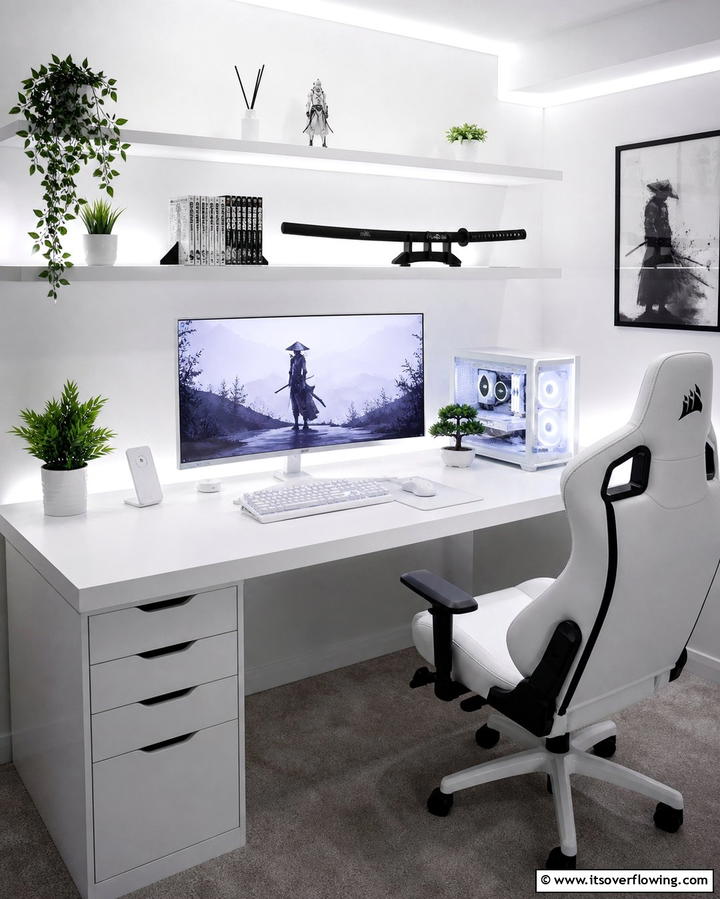 Minimalist White Desk - 25 All White Gaming Setup Ideas for a Sleek Look