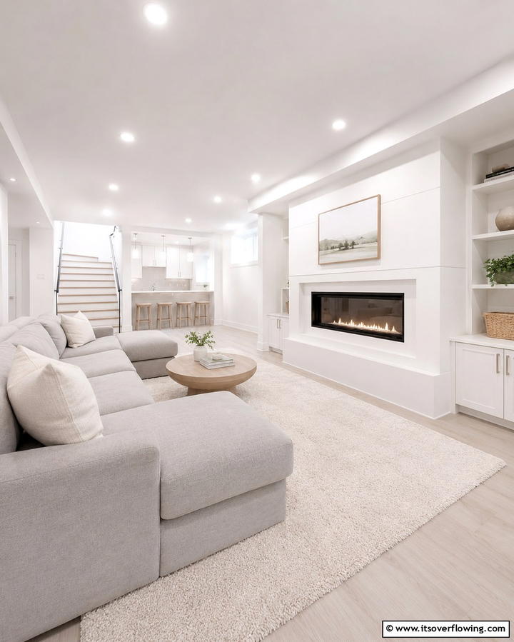 Minimalist White Fireplace - 25 Cozy Basement Fireplace Ideas for Warm Gatherings