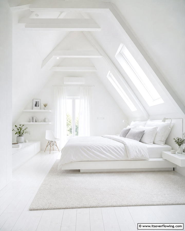 Minimalist White Haven - 25 Attic Bedroom Ideas to Transform Your Space