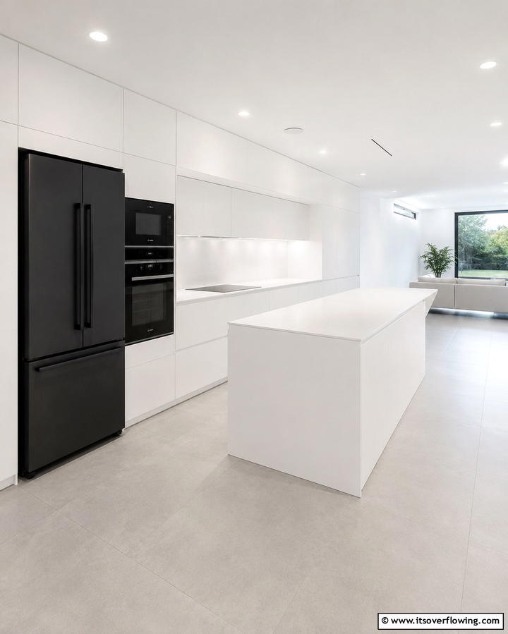 Minimalist White Kitchen with Matte Black Appliances - 30 White Kitchen Designs with Bold Black Appliances