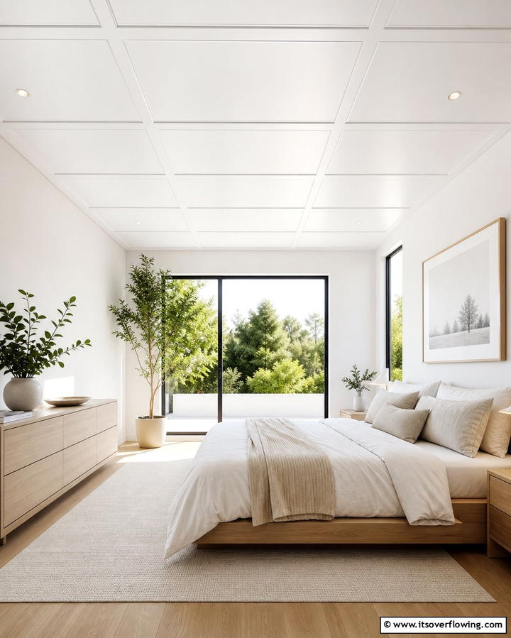 Minimalist White Panels - 25 Stunning Bedroom Ceiling Ideas to Elevate Your Space