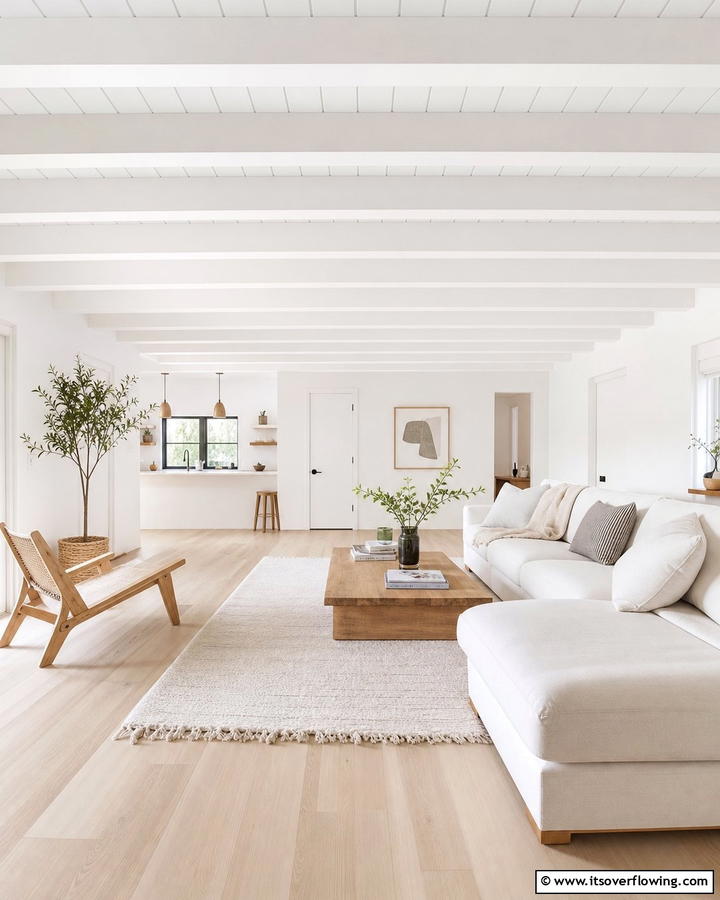 Minimalist White Simplicity - 21 Decorative Ceiling Beam Ideas for Rustic Charm