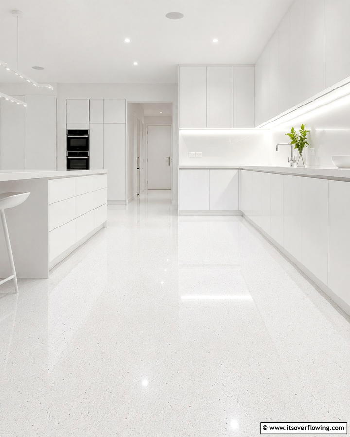 Minimalist White Terrazzo - 25 Terrazzo Kitchen Floor Ideas for a Unique Look