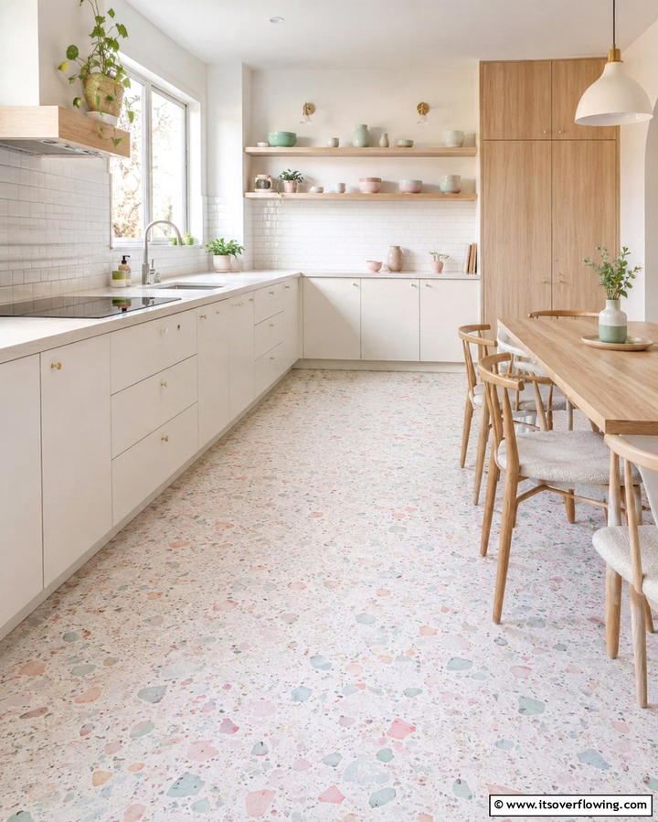 Minimalist White and Gray Terrazzo - 25 Terrazzo Kitchen Floor Ideas for a Unique Look