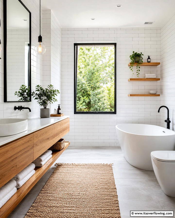 Minimalist White and Wood Bathroom - 25 Aesthetic Bathroom Ideas for a Spa-Like Retreat