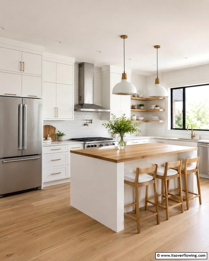 Minimalist White and Wood Combo - 30 Rustic White Kitchen Ideas for Timeless Farmhouse Style