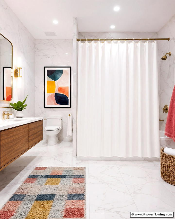 Minimalist White for a Clean Look - 25 Shower Curtain Ideas to Refresh Your Bathroom