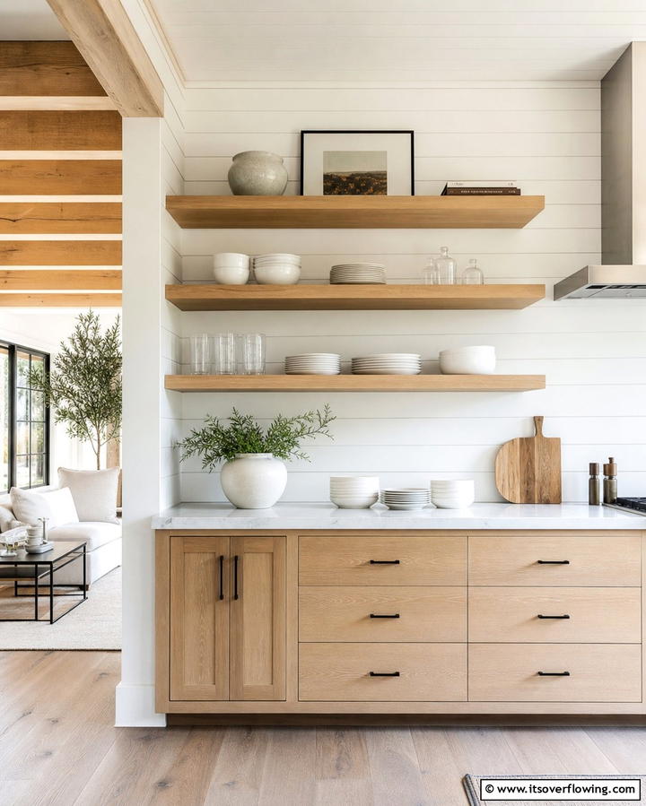 Minimalist Wooden Shelves - 25 Open Shelving Kitchen Ideas for a Modern Look