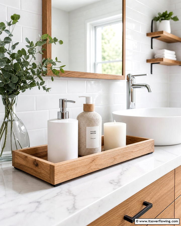 Minimalist Wooden TrayExact - 25 Stylish Bathroom Tray Ideas to Organize and Decorate