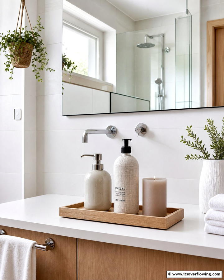 Minimalist Wooden TrayOne - 25 Stylish Bathroom Tray Ideas to Organize and Decorate