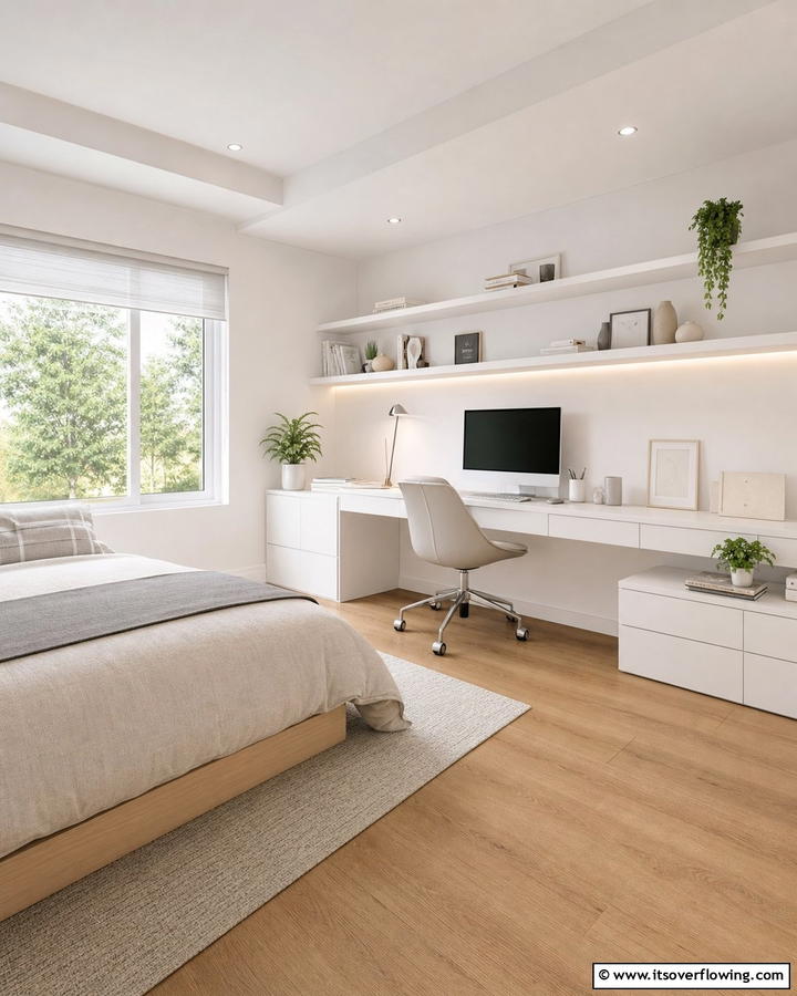 Minimalist Workspace Harmony - 21 Functional Bedroom Office Ideas for Productive Spaces