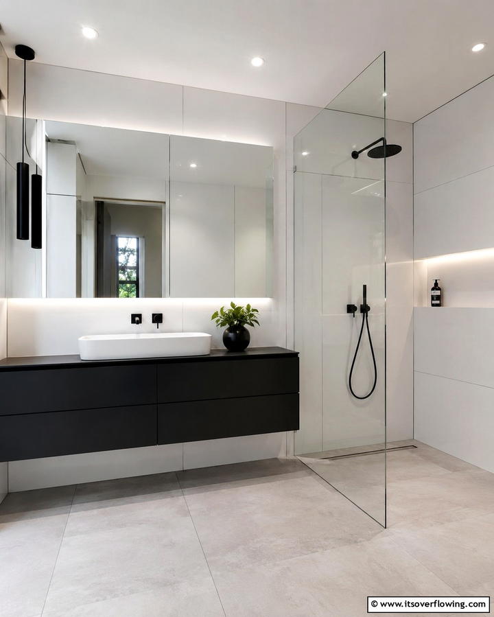 Minimalistic Clean Lines - 30 Black Cabinet Bathroom Ideas for Dramatic Modern Spaces