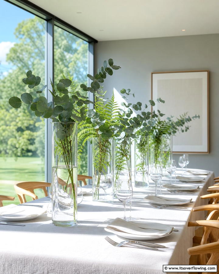 Minimalistic Glass Vases with Greenery - 25 Centerpiece Ideas for Stunning Table Decor