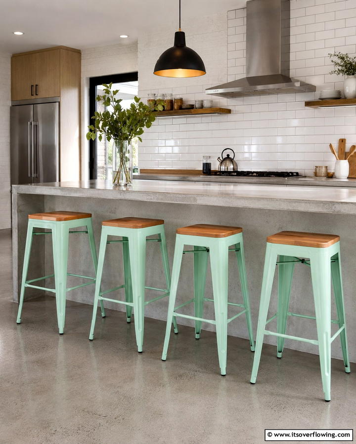 Mint Bar Stools - 25 Mint Kitchen Decor Ideas for a Fresh Look