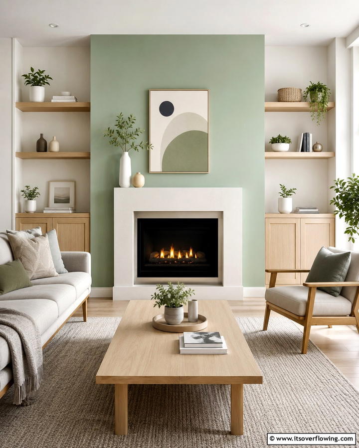 Mint Green Accent Wall - 25 Green Fireplace Ideas for a Cozy and Eco-Friendly Home