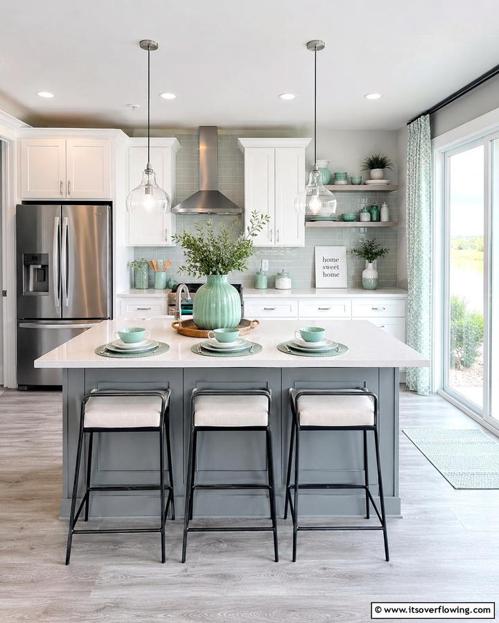 Mint Green Accents with Decor - 30 Mint Green Kitchen Ideas for a Fresh Culinary Space
