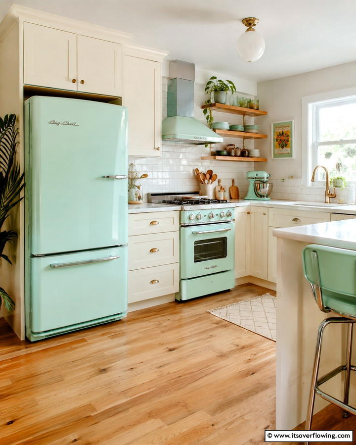 Mint Green Appliances for a Retro Vibe - 30 Mint Green Kitchen Ideas for a Fresh Culinary Space