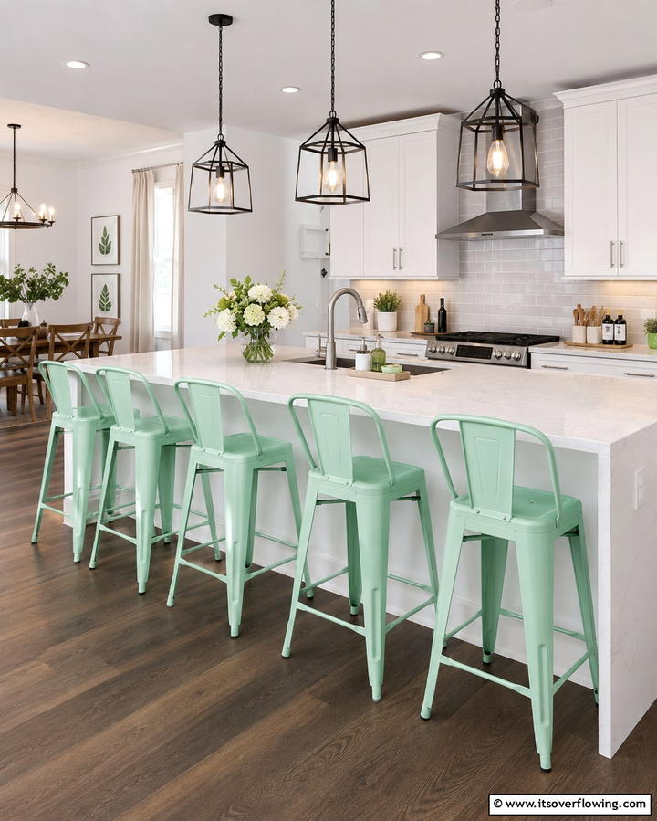 Mint Green Bar Stools for a Pop of Color - 30 Mint Green Kitchen Ideas for a Fresh Culinary Space
