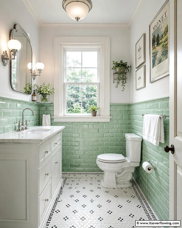 Mint Green Beveled Tiles - 30 Green Bathroom Tile Design Ideas for a Refreshing Oasis