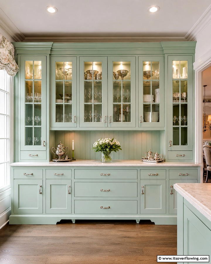 Mint Green Cabinets with Glass Inserts - 30 Mint Green Kitchen Ideas for a Fresh Culinary Space