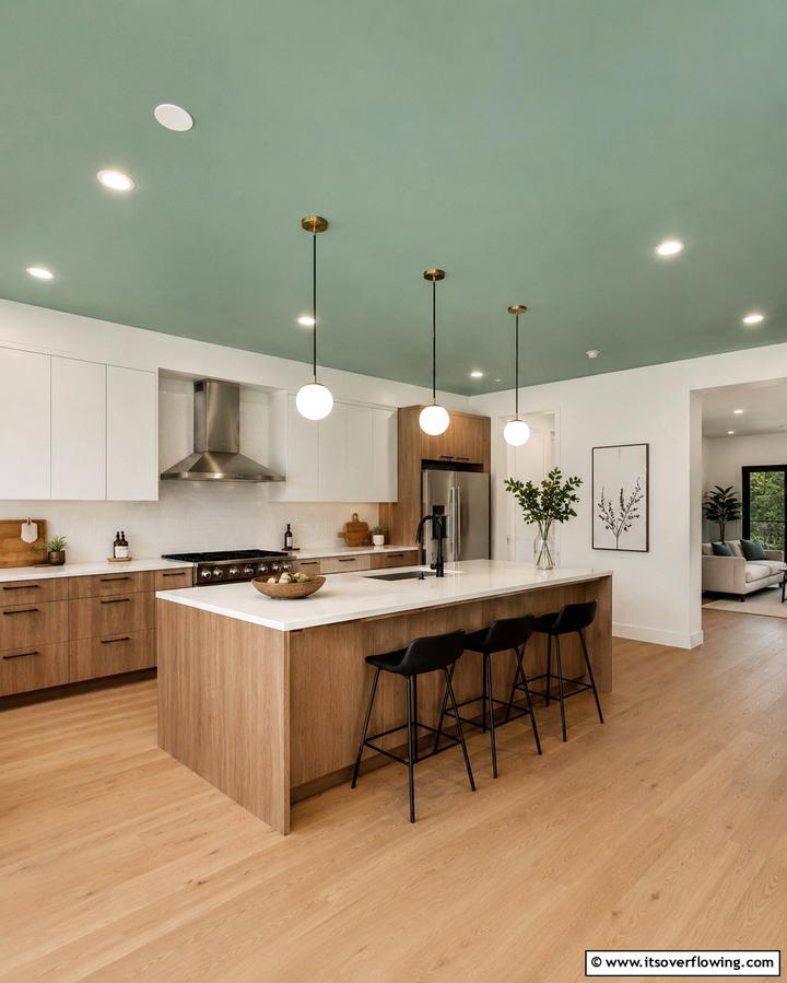 Mint Green Ceiling for an Unexpected Touch - 30 Mint Green Kitchen Ideas for a Fresh Culinary Space