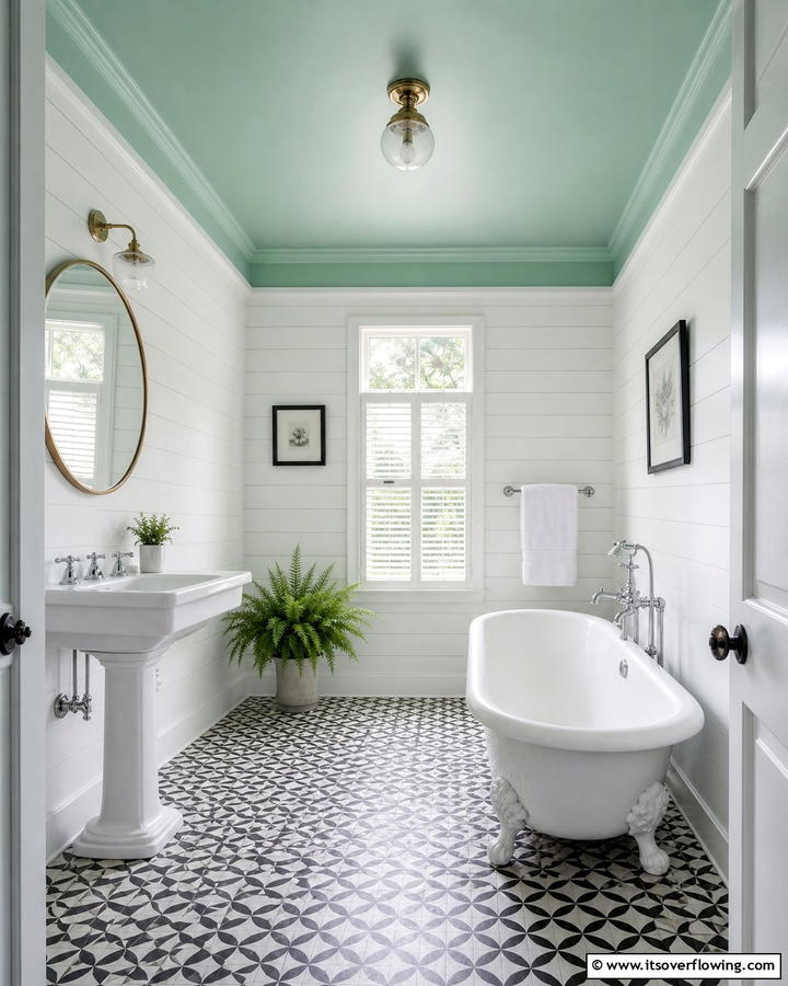 Mint Green Ceiling for an Unexpected Twist - 20 Mint Green Bathroom Ideas for a Fresh Look