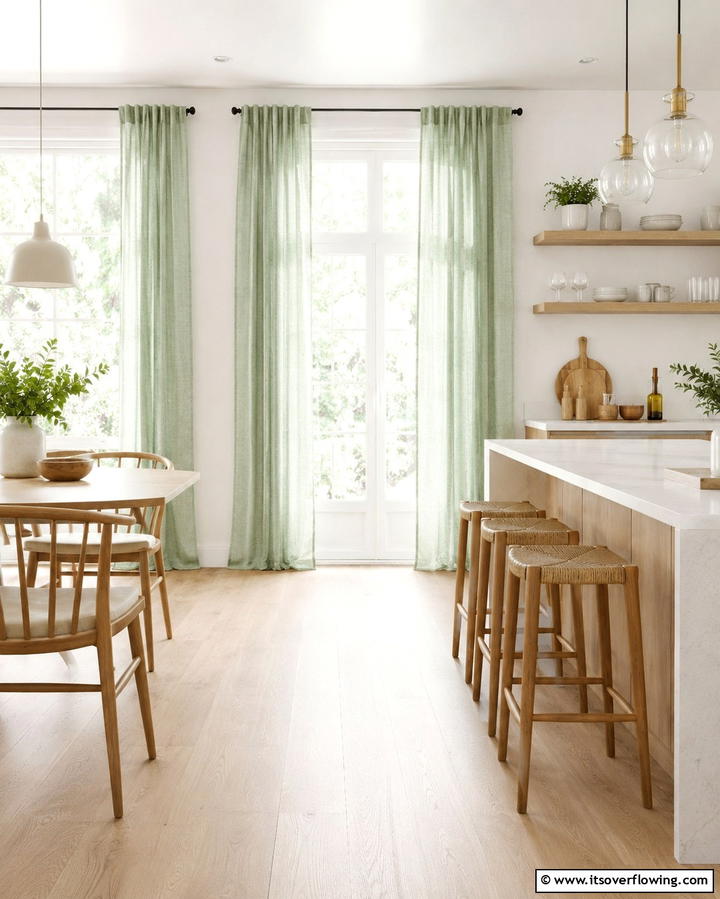Mint Green Curtains for Soft Accents - 30 Mint Green Kitchen Ideas for a Fresh Culinary Space