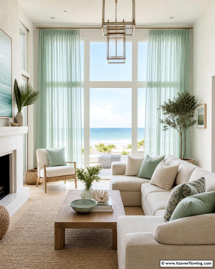Mint Green Curtains - 25 Pastel Living Room Ideas for a Soft and Cozy Space