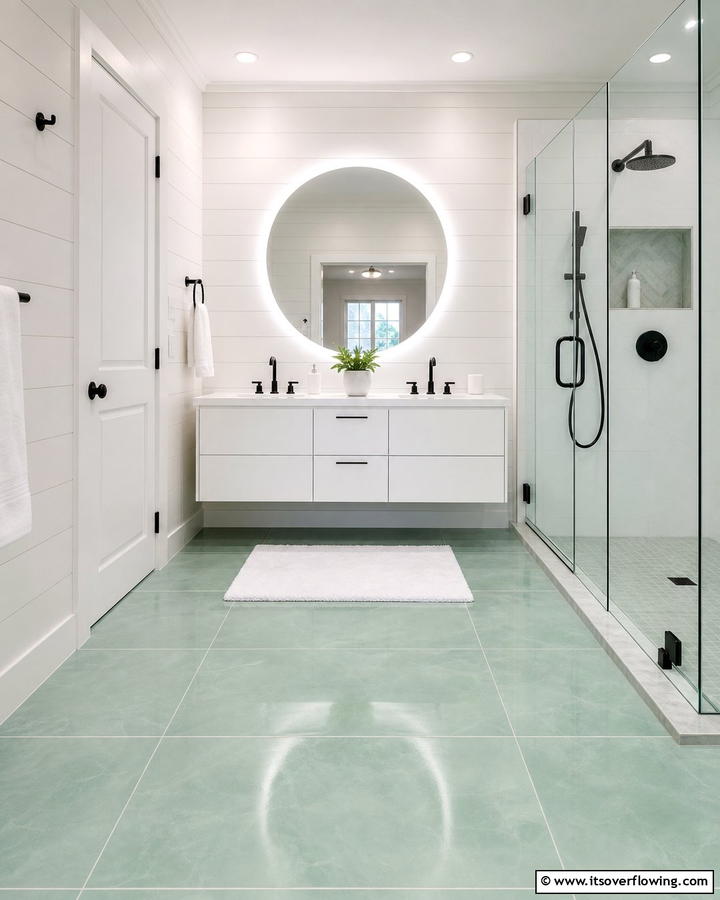 Mint Green Floor Tiles for a Grounded Statement - 20 Mint Green Bathroom Ideas for a Fresh Look